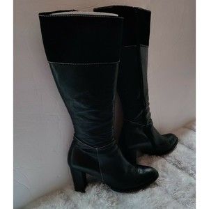 BODEN Leather & Suede Knee High Heel Black Boots Side Zip Women's US 6.5 Eu 37
